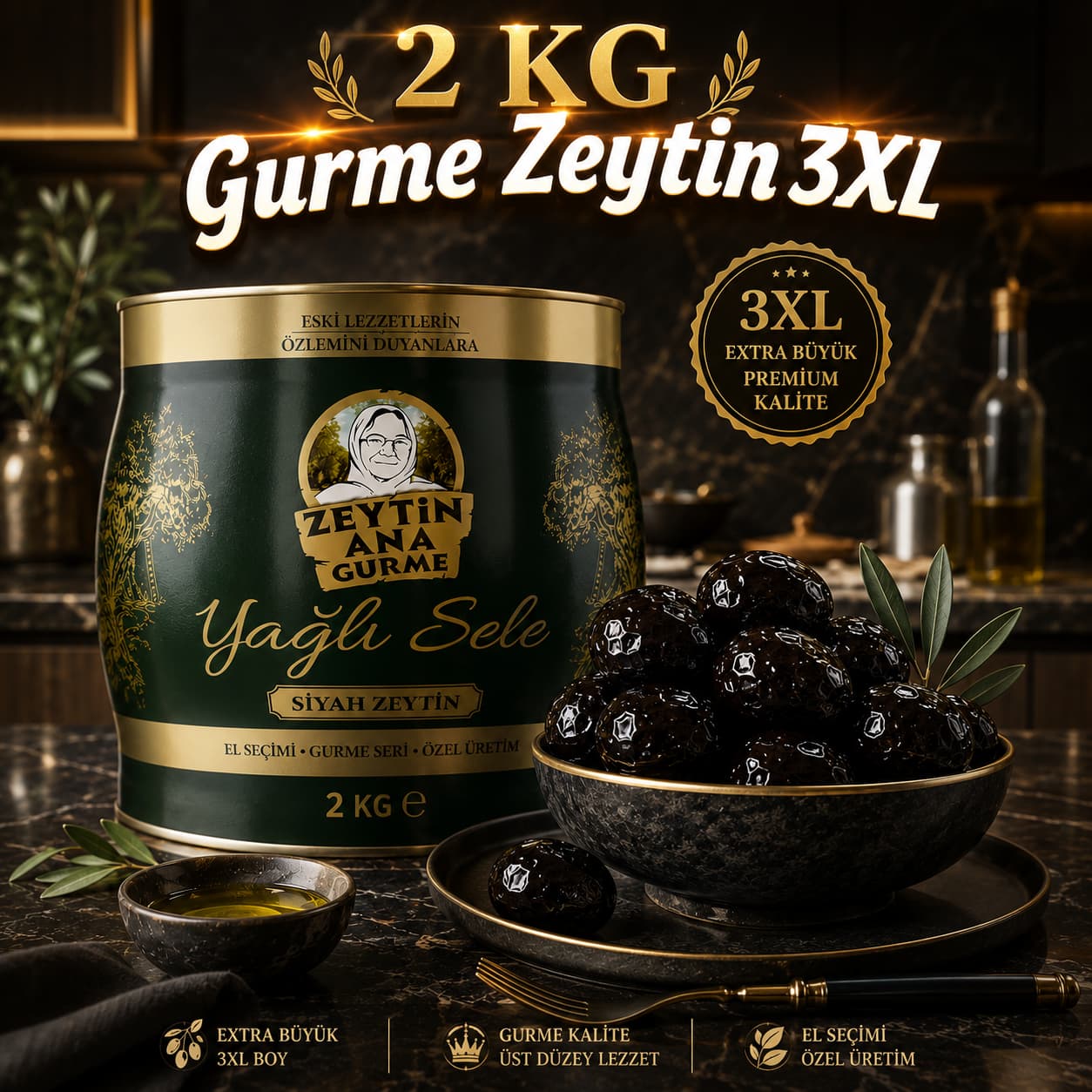 Gurme Zeytin 2 KG ( 3XL - 180 Kalibre )