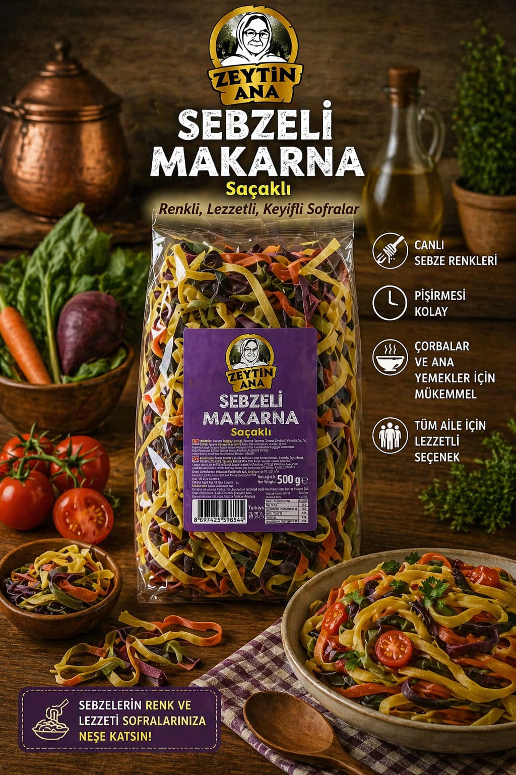 ZeytinAna Sebzeli Makarna Saçaklı 500gr