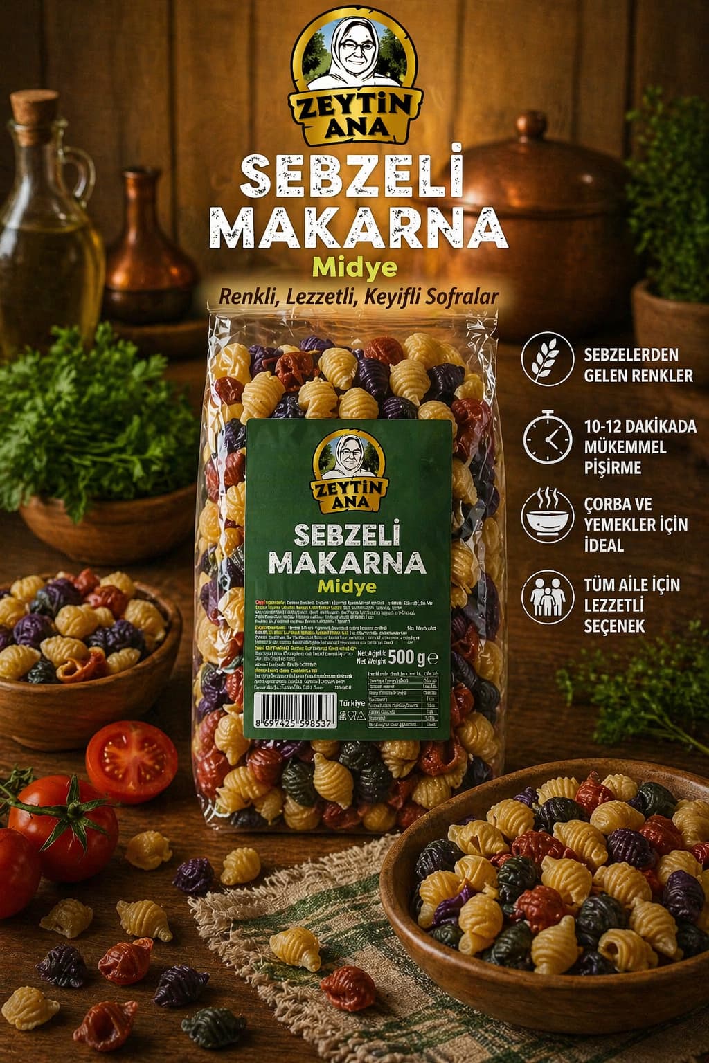 ZeytinAna Sebzeli Midye Makarna 500gr