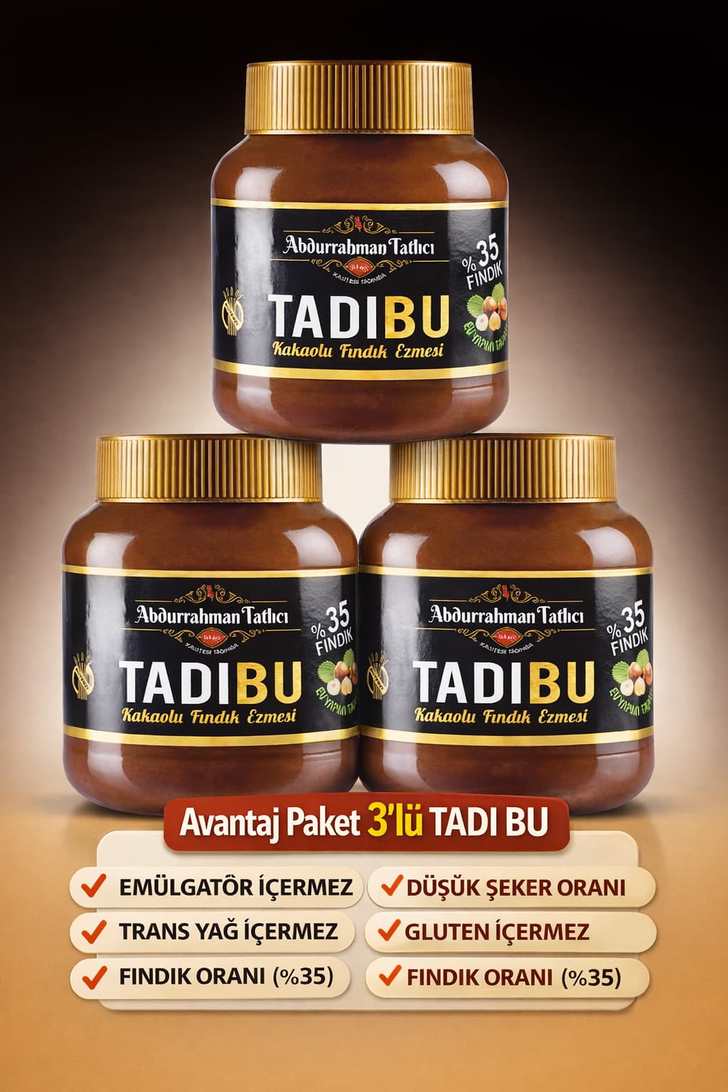 Tadıbu Kakaolu Fındık Ezmesi 3 x 330 Gr Avantaj Paket